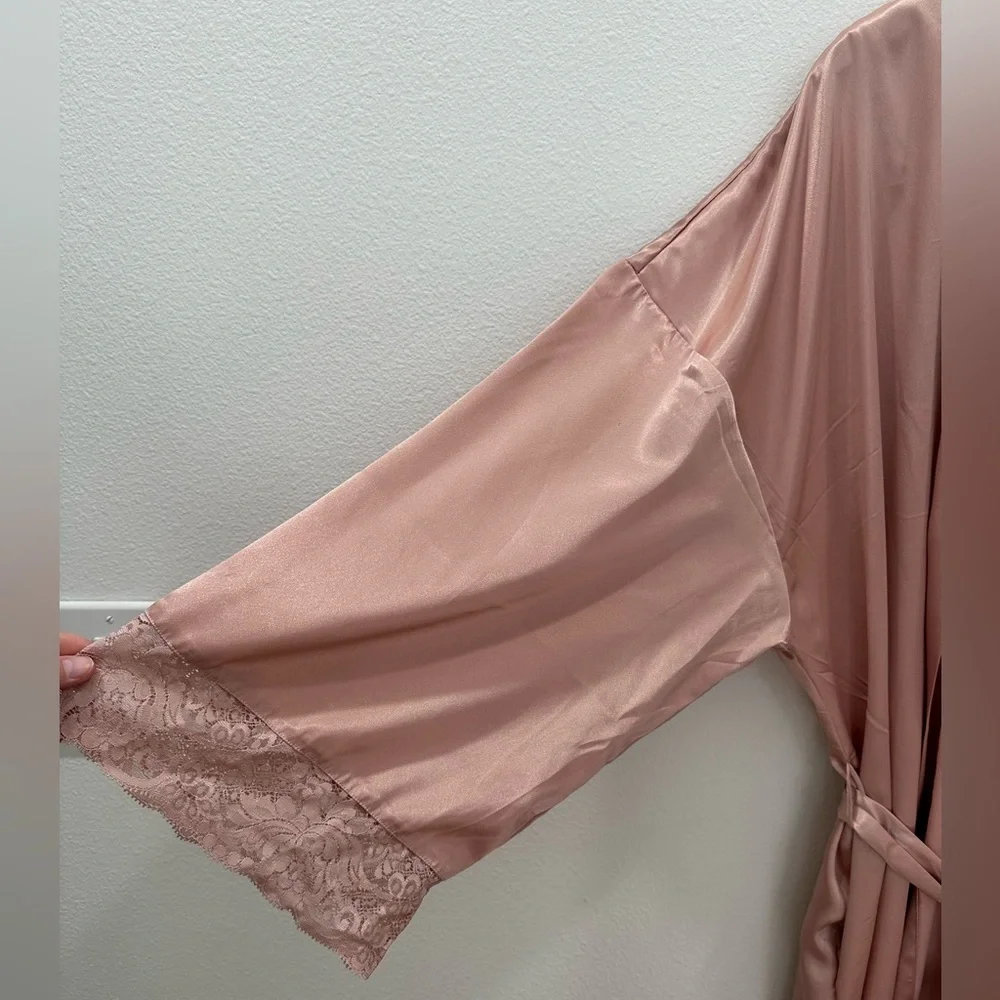 Victoria's Secret Blush Pink XL Satin Robe and Lace Chemise gown slip Set - Picture 9 of 11